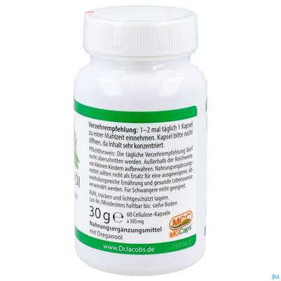 Sie sehen eine Packung Oregano Oel Kapseln Vegan Dr.jacobs 60st, Produktbild: 05 Oregano Oel Kapseln Vegan Dr.jacobs 60st, A-Nr.: 5642370 - 05