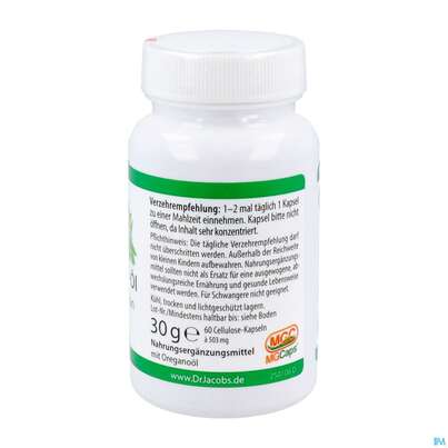 Sie sehen eine Packung Oregano Oel Kapseln Vegan Dr.jacobs 60st, Produktbild: 06 Oregano Oel Kapseln Vegan Dr.jacobs 60st, A-Nr.: 5642370 - 06