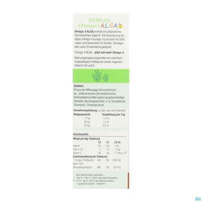 Sie sehen eine Packung Omega -3 Norsan Oel/alga F Kinder Zitrone 50ml, Produktbild: 07 Omega -3 Norsan Oel/alga F Kinder Zitrone 50ml, A-Nr.: 5825969 - 07