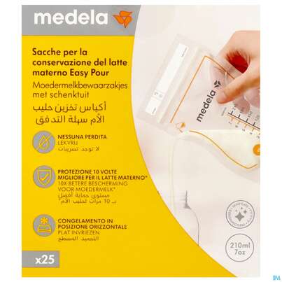 Sie sehen eine Packung Medela Muttermilchbeutel Easypour 25st, Produktbild: 03 Medela Muttermilchbeutel Easypour 25st, A-Nr.: 5909867 - 03