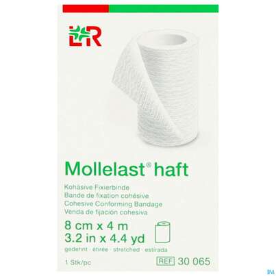 Sie sehen eine Packung Fixierbinden Mollelast Haft Weiss 4mx 8cm 1st, Produktbild: 01 Fixierbinden Mollelast Haft Weiss 4mx 8cm 1st, A-Nr.: 1767666 - 01