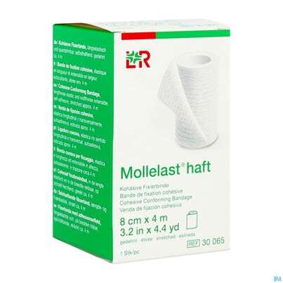 Sie sehen eine Packung Fixierbinden Mollelast Haft Weiss 4mx 8cm 1st, Produktbild: 02 Fixierbinden Mollelast Haft Weiss 4mx 8cm 1st, A-Nr.: 1767666 - 02