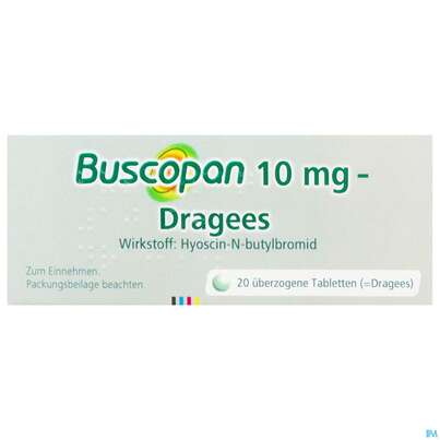 Sie sehen eine Packung Buscopan Drag 10mg Blist 20st, Produktbild: 01 Buscopan Drag 10mg Blist 20st, A-Nr.: 5541019 - 01