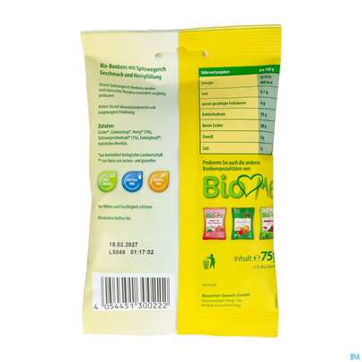 Sie sehen eine Packung Bio Loves Me Bonbons Spitzwegerich +honig 75g, Produktbild: 04 Bio Loves Me Bonbons Spitzwegerich +honig 75g, A-Nr.: 5817579 - 04