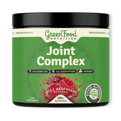 Sie sehen eine Packung GreenFood Nutrition Joint Complex 285 G Himbeere, Produktbild: 01 GreenFood Nutrition Joint Complex 285 G Himbeere, A-Nr.: 6004625 - 01
