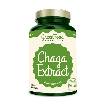 Sie sehen eine Packung GreenFood Nutrition Chaga Extrakt 90 Kapseln, Produktbild: 01 GreenFood Nutrition Chaga Extrakt 90 Kapseln, A-Nr.: 5634034 - 01