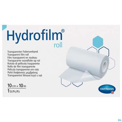 Sie sehen eine Packung Wundverband Fixierfolie Hydrofilm Roll Unsteril 10mx10cm 1st, Produktbild: 02 Wundverband Fixierfolie Hydrofilm Roll Unsteril 10mx10cm 1st, A-Nr.: 3289461 - 02