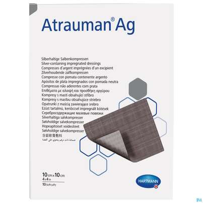 Sie sehen eine Packung Wundauflagen Atrauman/ag 10x 10cm 10st, Produktbild: 02 Wundauflagen Atrauman/ag 10x 10cm 10st, A-Nr.: 2991845 - 02