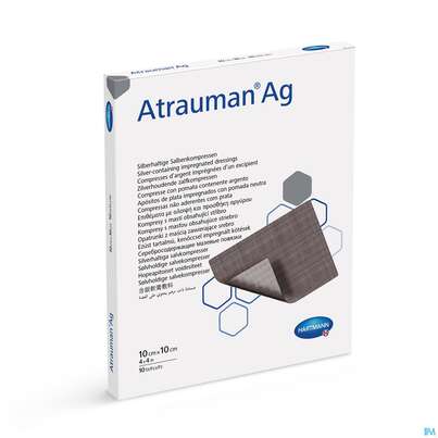 Sie sehen eine Packung Wundauflagen Atrauman/ag 10x 10cm 10st, Produktbild: 03 Wundauflagen Atrauman/ag 10x 10cm 10st, A-Nr.: 2991845 - 03