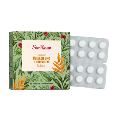 Sie sehen eine Packung „Similasan“ Übelkeit und Erbrechen Tabletten, Produktbild: 01 „Similasan“ Übelkeit und Erbrechen Tabletten, A-Nr.: 5502746 - 01