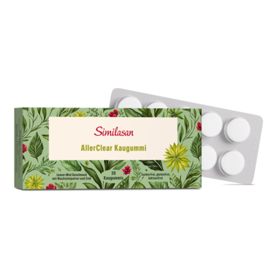 Sie sehen eine Packung Similasan AllerClear Kaugummi, Produktbild: 01 Similasan AllerClear Kaugummi, A-Nr.: 5826911 - 01