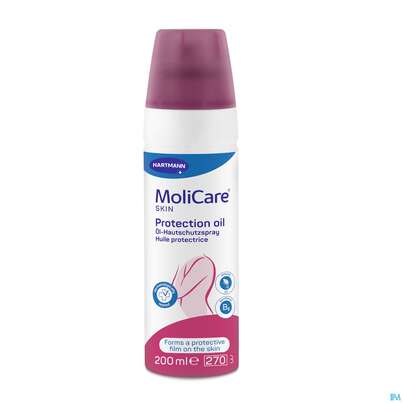 Sie sehen eine Packung Molicare Skin Oel Hautschutzspray 200ml, Produktbild: 01 Molicare Skin Oel Hautschutzspray 200ml, A-Nr.: 4738056 - 01