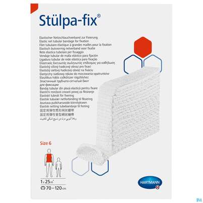 Sie sehen eine Packung Schlauchverband Stuelpa/fix Netz Gr 6 Rumpf Uebergross 25m, Produktbild: 01 Schlauchverband Stuelpa/fix Netz Gr 6 Rumpf Uebergross 25m, A-Nr.: 1734626 - 01