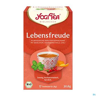 Sie sehen eine Packung Yogi Tea Bio Lebensfreude 30,6g 17st, Produktbild: 02 Yogi Tea Bio Lebensfreude 30,6g 17st, A-Nr.: 5879356 - 02