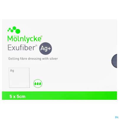 Wundverband Faserverband/gelbildend Exufiber/ag+ +silber 5x 5cm 10st, A-Nr.: 5177832 - 01