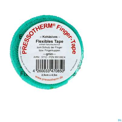 Sie sehen eine Packung Tape Pressotherm/finger-tape Flexibel Kohaesive 2,5cmx 4,5m Gruen 1st, Produktbild: 01 Tape Pressotherm/finger-tape Flexibel Kohaesive 2,5cmx 4,5m Gruen 1st, A-Nr.: 4250923 - 01