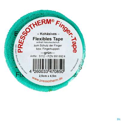 Sie sehen eine Packung Tape Pressotherm/finger-tape Flexibel Kohaesive 2,5cmx 4,5m Gruen 1st, Produktbild: 02 Tape Pressotherm/finger-tape Flexibel Kohaesive 2,5cmx 4,5m Gruen 1st, A-Nr.: 4250923 - 02