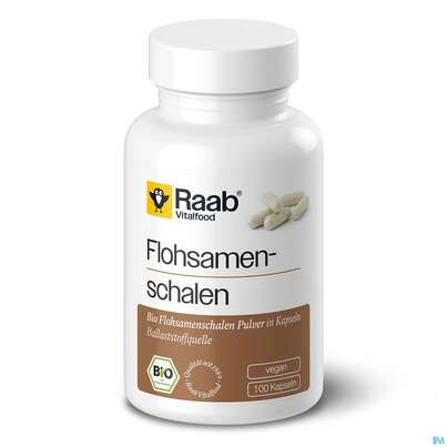 Sie sehen eine Packung Flohsamenschalen Kapseln Bio Raab 100st, Produktbild: 01 Flohsamenschalen Kapseln Bio Raab 100st, A-Nr.: 5871159 - 01