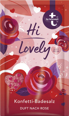 Sie sehen eine Packung t:by tetesept Badesalz Hi Lovely 54g, Produktbild: 01 t:by tetesept Badesalz Hi Lovely 54g, A-Nr.: 6021233 - 01