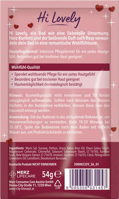 Sie sehen eine Packung t:by tetesept Badesalz Hi Lovely 54g, Produktbild: 02 t:by tetesept Badesalz Hi Lovely 54g, A-Nr.: 6021233 - 02