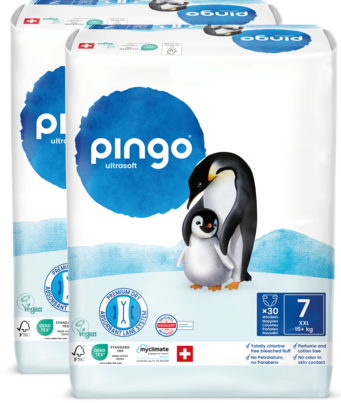 Sie sehen eine Packung Bio Windeln Nr.7 XXL Jumbo 15+ Kg Pinguin – Pingo Swiss, Produktbild: 01 Bio Windeln Nr.7 XXL Jumbo 15+ Kg Pinguin – Pingo Swiss, A-Nr.: 6027307 - 01