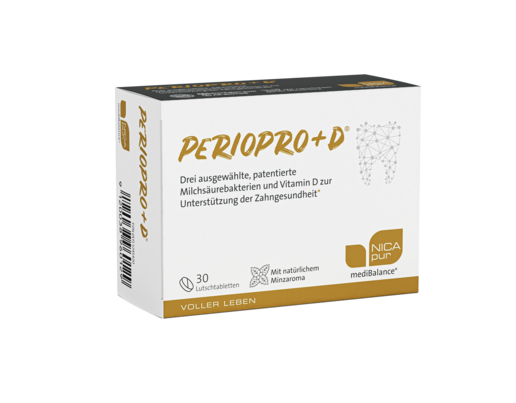 Sie sehen eine Packung nicapur mediBalance® PerioPro+D®, Produktbild: 01 nicapur mediBalance® PerioPro+D®, A-Nr.: 5745420 - 01