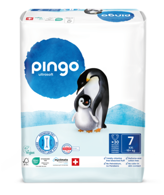 Sie sehen eine Packung Bio Windeln Nr.7 XXL 15+ Kg Pinguin – Pingo Swiss, Produktbild: 01 Bio Windeln Nr.7 XXL 15+ Kg Pinguin – Pingo Swiss, A-Nr.: 6027299 - 01