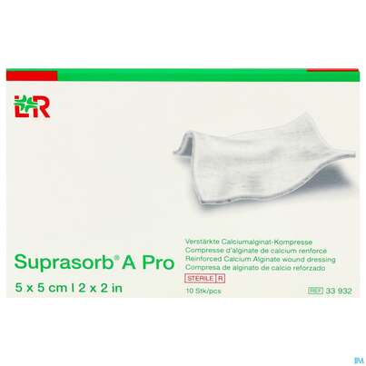 Sie sehen eine Packung Kompressen Suprasorb A Pro 5x 5cm 33932 10st, Produktbild: 01 Kompressen Suprasorb A Pro 5x 5cm 33932 10st, A-Nr.: 4554623 - 01