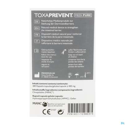Sie sehen eine Packung Toxaprevent Froximun/klinoptilolith Zeolith Natur Pure Mamc Medi Kapseln 180st, Produktbild: 05 Toxaprevent Froximun/klinoptilolith Zeolith Natur Pure Mamc Medi Kapseln 180st, A-Nr.: 5858443 - 05