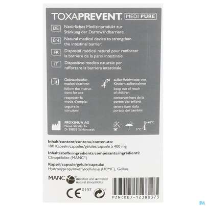 Sie sehen eine Packung Toxaprevent Froximun/klinoptilolith Zeolith Natur Pure Mamc Medi Kapseln 180st, Produktbild: 06 Toxaprevent Froximun/klinoptilolith Zeolith Natur Pure Mamc Medi Kapseln 180st, A-Nr.: 5858443 - 06