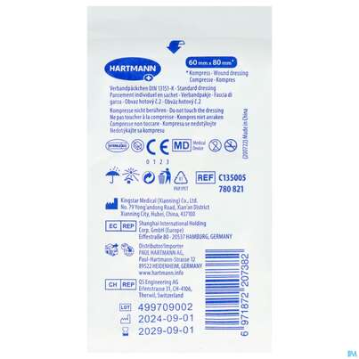 Sie sehen eine Packung Verbandpaeckchen -hartmann Din 13151 Steril 60x 80mm 1st, Produktbild: 03 Verbandpaeckchen -hartmann Din 13151 Steril 60x 80mm 1st, A-Nr.: 1566399 - 03