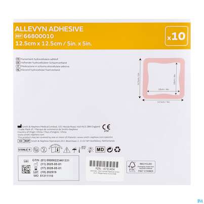 Sie sehen eine Packung Wundverband Allevyn/polyurethan Adhesive 12,5x 12,5cm -tam 10st, Produktbild: 04 Wundverband Allevyn/polyurethan Adhesive 12,5x 12,5cm -tam 10st, A-Nr.: 4731404 - 04