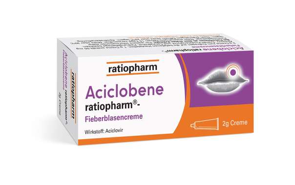 Sie sehen eine Packung Aciclobene ratiopharm Fieberblasencreme, Produktbild: 01 Aciclobene ratiopharm Fieberblasencreme, A-Nr.: 2424247 - 01