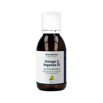 Sie sehen eine Packung NatuGena Omega-3 Veganes Öl, Produktbild: 01 NatuGena Omega-3 Veganes Öl, A-Nr.: 5847379 - 01