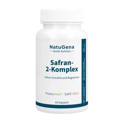 Sie sehen eine Packung NatuGena Safran-2-Komplex Kapseln, Produktbild: 01 NatuGena Safran-2-Komplex Kapseln, A-Nr.: 5877587 - 01