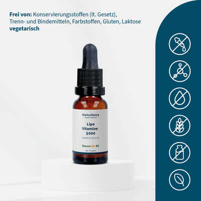 Sie sehen eine Packung NatuGena LipoVitamine 5000 Tropfen, Produktbild: 03 NatuGena LipoVitamine 5000 Tropfen, A-Nr.: 5178257 - 03