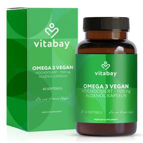 Vitabay Omega 3 vegan Hochdosiert - 1.100mg - Algenöl Kapseln, A-Nr.: 6049220 - 01