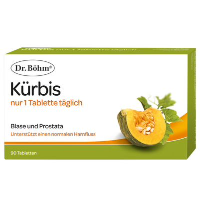 Sie sehen eine Packung Dr. Böhm Kürbis nur 1 Tablette täglich, Produktbild: 01 Dr. Böhm Kürbis nur 1 Tablette täglich, A-Nr.: 2552459 - 01