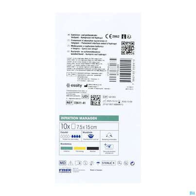 Sie sehen eine Packung Cutimed/sorbact Gel Kompressen.bakterienbindend +hydrogel 7,5x 15cm Nr 7261111 10st, Produktbild: 03 Cutimed/sorbact Gel Kompressen.bakterienbindend +hydrogel 7,5x 15cm Nr 7261111 10st, A-Nr.: 3691499 - 03