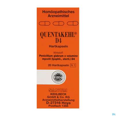 Sie sehen eine Packung Quentakehl Kapseln D4 20st, Produktbild: 01 Quentakehl Kapseln D4 20st, A-Nr.: 1769932 - 01