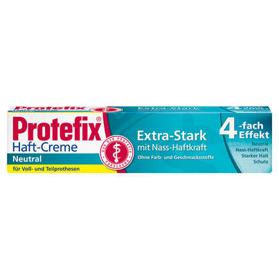 Sie sehen eine Packung Protefix Haft-Creme Neutral mit 4-fach Effekt, Produktbild: 01 Protefix Haft-Creme Neutral mit 4-fach Effekt, A-Nr.: 5677121 - 01