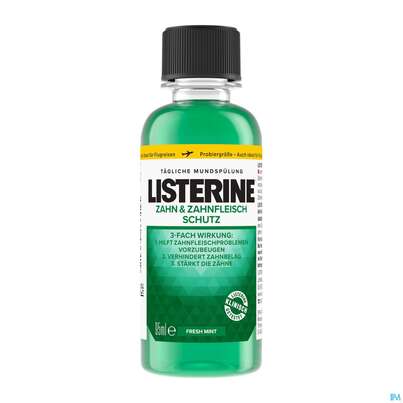 Sie sehen eine Packung Mundwasser/spuelung Listerine Zahn+zahnfleisch-schutz 95ml, Produktbild: 01 Mundwasser/spuelung Listerine Zahn+zahnfleisch-schutz 95ml, A-Nr.: 3417686 - 01