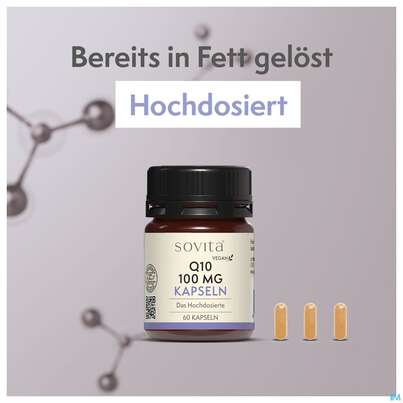 Sie sehen eine Packung Q-10 Kapseln 100mg Sovita 60st, Produktbild: 09 Q-10 Kapseln 100mg Sovita 60st, A-Nr.: 3863351 - 09