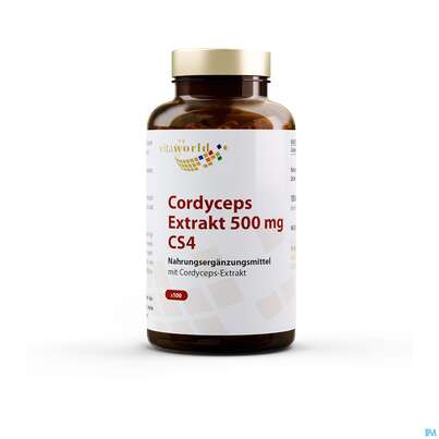 Sie sehen eine Packung Cordyceps Sinensis-extrakt Kapseln Vegetarisch 500mg Vita World 100st, Produktbild: 01 Cordyceps Sinensis-extrakt Kapseln Vegetarisch 500mg Vita World 100st, A-Nr.: 4836439 - 01