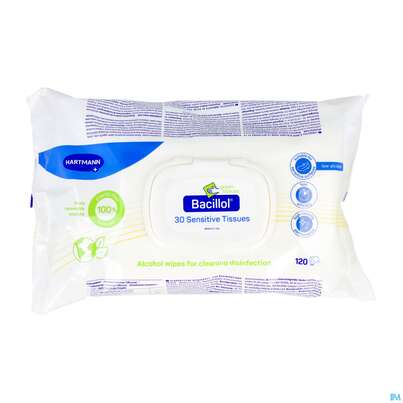 Sie sehen eine Packung Desinfektionstuecher Bacillol/30 Flaechen Sensitive Green Tissue 120st, Produktbild: 01 Desinfektionstuecher Bacillol/30 Flaechen Sensitive Green Tissue 120st, A-Nr.: 5856935 - 01