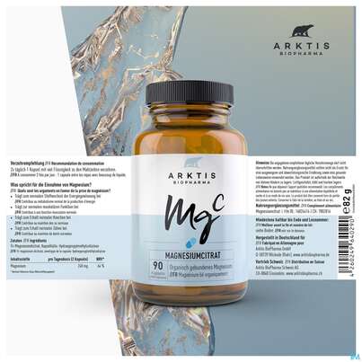 Sie sehen eine Packung Magnesium Citrat Kapseln Arktis 90st, Produktbild: 06 Magnesium Citrat Kapseln Arktis 90st, A-Nr.: 4750726 - 06