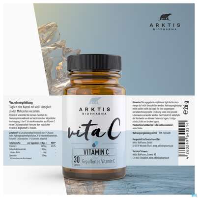 Sie sehen eine Packung Vitamin C Kapseln Arktis 30st, Produktbild: 06 Vitamin C Kapseln Arktis 30st, A-Nr.: 4750608 - 06