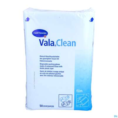 Sie sehen eine Packung Waschhandschuhe Valaclean Film 50st, Produktbild: 05 Waschhandschuhe Valaclean Film 50st, A-Nr.: 1369687 - 05