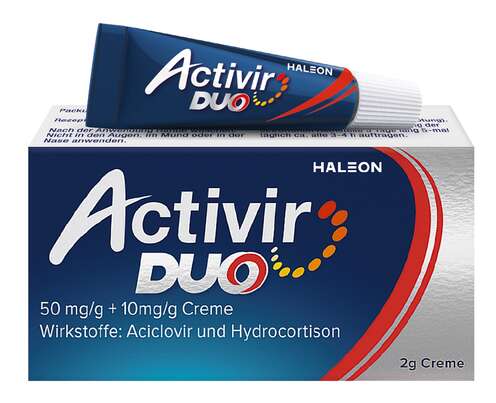 Sie sehen eine Packung Activir Duo 50 mg/g + 10 mg/g Creme, Produktbild: 01 Activir Duo 50 mg/g + 10 mg/g Creme, A-Nr.: 4964077 - 01