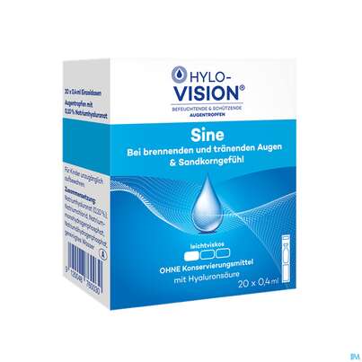 Sie sehen eine Packung Augentropfen Hylo-vision Sine 0,4ml 20st, Produktbild: 03 Augentropfen Hylo-vision Sine 0,4ml 20st, A-Nr.: 3829549 - 03